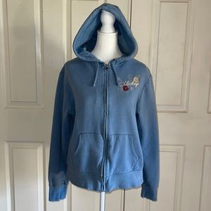 Disneyland Light Blue Mickey Mouse Embroidered Zip Hoodie. Kids Large.